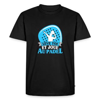 Lève toi et joue au padel | Logo et dessin - T-shirt Premium bio Homme - noir - Devant - Nico (187cm)