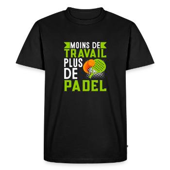 Moins de travail plus de padel | logo joueur padel - T-shirt Premium bio Homme - noir - Devant - Nico (187cm)
