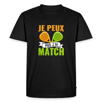 Je peux pas j'ai match | Joueur de padel | design - T-shirt Premium bio Homme - noir - Devant - Nico (187cm)