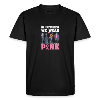 En octobre, nous portons Pink Funny Halloween - T-shirt Premium bio Homme - noir - Devant - Nico (187cm)