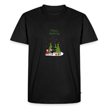Merry Christmas , Santa, piano & xmas tree design - Men's Premium Organic T-Shirt - black - Front - Nico (187cm)