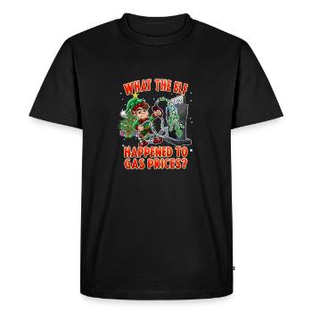 Funny Elf What the Elf Happened to Gas Prices - Men's Premium Organic T-Shirt - black - Front - Nico (187cm)