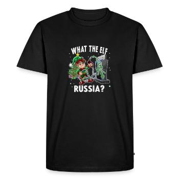 Funny Elf Gas Pump Christmas What the Elf - Men's Premium Organic T-Shirt - black - Front - Nico (187cm)