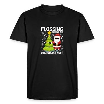 Flossing around the Santa Claus tree - Men's Premium Organic T-Shirt - black - Front - Nico (187cm)
