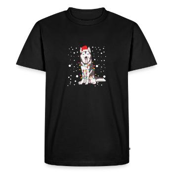 Sibérie Husky Chapeau de Noël Arbre de Noël - T-shirt Premium bio Homme - noir - Devant - Nico (187cm)