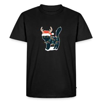 Renne Chat Noir Lumières De Noël Drôle - T-shirt Premium bio Homme - noir - Devant - Nico (187cm)