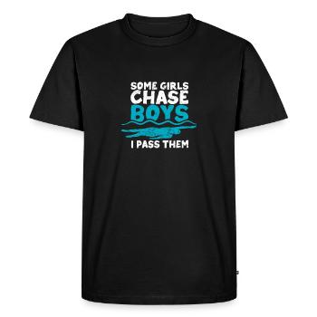 Natation Drôle de nageur Quelques filles chassent - T-shirt Premium bio Homme - noir - Devant - Nico (187cm)