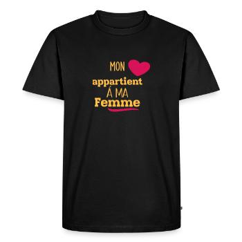 Mon Cœur Appartient A ma Femme Cadeau St Valentin - T-shirt Premium bio Homme - noir - Devant - Nico (187cm)
