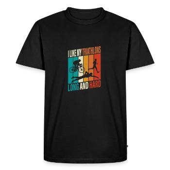 I like my triathlons long and hard Swim Cycle Run - Men's Premium Organic T-Shirt - black - Front - Nico (187cm)