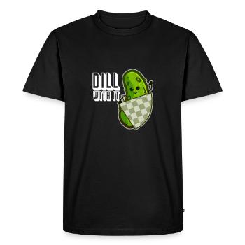 Drôle de cornichon à l’aneth avec ça! Humour Concombre Vegan - T-shirt Premium bio Homme - noir - Devant - Nico (187cm)