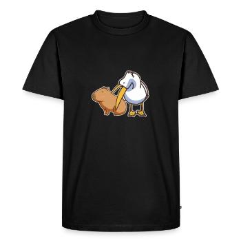 Pelican essaie de manger Capybara drôle Kawaii mignon - T-shirt Premium bio Homme - noir - Devant - Nico (187cm)