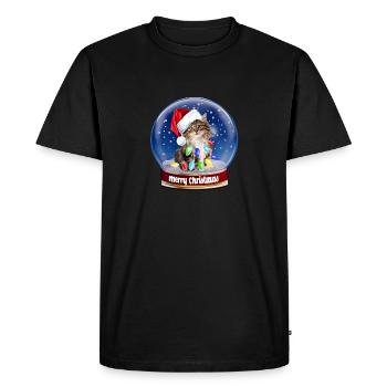 Joyeux Noël Chat à poil long Chat Boule à neige Père Noël - T-shirt Premium bio Homme - noir - Devant - Nico (187cm)