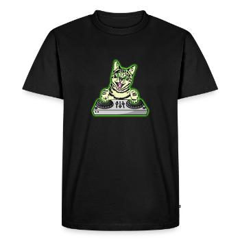 DJ Cat Techno Kitten EDM Dance Music Cat - Men's Premium Organic T-Shirt - black - Front - Nico (187cm)