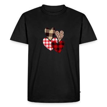 Cœurs Léopard Plaid Buffle Coeur Amour Valentin - T-shirt Premium bio Homme - noir - Devant - Nico (187cm)