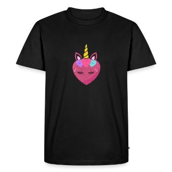 Mignon cœur de licorne Licornes de Saint-Valentin - T-shirt Premium bio Homme - noir - Devant - Nico (187cm)