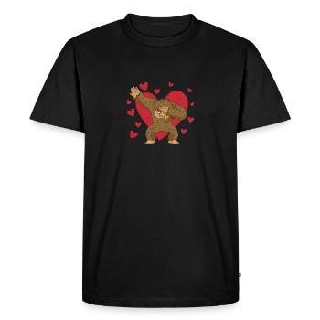 Dabbing Bigfoot Love Heart Valentine's Day Outdoor - Men's Premium Organic T-Shirt - black - Front - Nico (187cm)