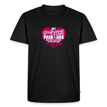My girlfriend is a huge pain Valentin - Men's Premium Organic T-Shirt - black - Front - Nico (187cm)