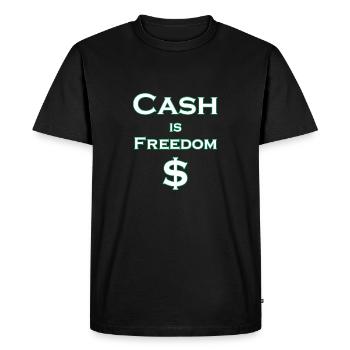 L’argent comptant est LIBERTÉ $ - blanc avec bordure verte - T-shirt Premium bio Homme - noir - Devant - Nico (187cm)