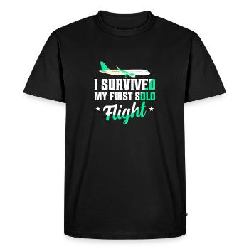 I Survived My First Solo Flight Pilot - Men's Premium Organic T-Shirt - black - Front - Nico (187cm)