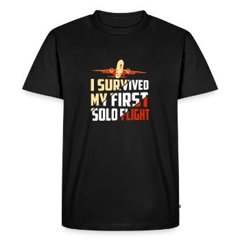 I Survived My First Solo Flight Aviation - Men's Premium Organic T-Shirt - black - Front - Nico (187cm)