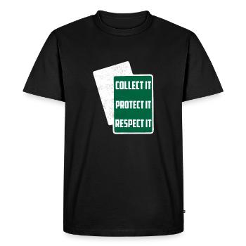 Collect It Protect It Respect It Funny TCG Trading - Men's Premium Organic T-Shirt - black - Front - Nico (187cm)
