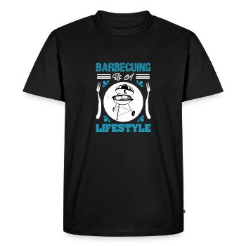 BARBECUING IS A LIFESTYLE - Men's Premium Organic T-Shirt - black - Front - Nico (187cm)