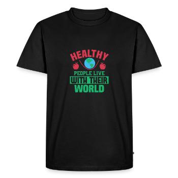 LES PERSONNES EN BONNE SANTÉ VIVENT AVEC LEUR MONDE - T-shirt Premium bio Homme - noir - Devant - Nico (187cm)