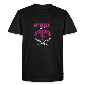 MA SANTÉ ET MA FAMILLE SONT AU CŒUR DE MON ÊTRE - T-shirt Premium bio Homme - noir - Devant - Nico (187cm)