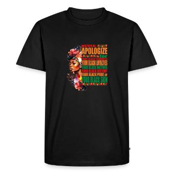 BLM Melanin Pride Ne vous excusez jamais pour vos Black S - T-shirt Premium bio Homme - noir - Devant - Nico (187cm)