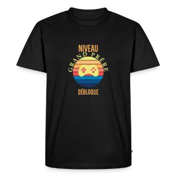 Niveau Grand prére Débloque Geek Annonce Grossesse - T-shirt Premium bio Homme - noir - Devant - Nico (187cm)