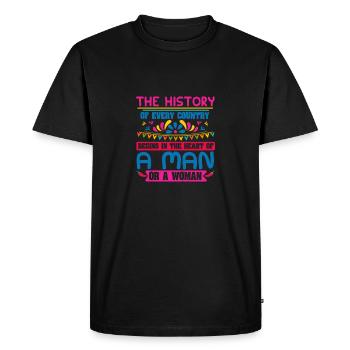 THE HISTORY A MAN OR A WOMAN - Men's Premium Organic T-Shirt - black - Front - Nico (187cm)