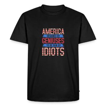 L’AMÉRIQUE CONÇUE PAR DES GÉNIES IDIOTS - T-shirt Premium bio Homme - noir - Devant - Nico (187cm)