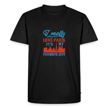 J’AIME VRAIMENT PARIS C’EST MA VILLE PRÉFÉRÉE - T-shirt Premium bio Homme - noir - Devant - Nico (187cm)