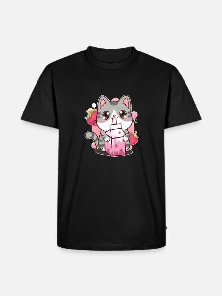 Erdbeer-Shake Erdbeer-Milchkatze Kawaii Neko - Männer Premium Bio T-Shirt - Schwarz