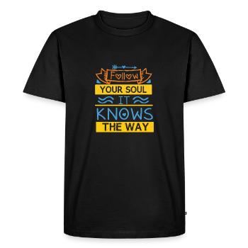 FOLLOW YOUR SOUL IT KNOWS THE WAY 2 - Men's Premium Organic T-Shirt - black - Front - Nico (187cm)