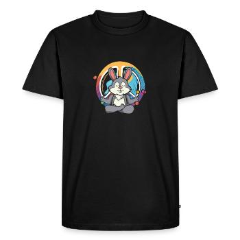Hippie Lapin Signe de Paix Yoga Cool Hare Drôle - T-shirt Premium bio Homme - noir - Devant - Nico (187cm)