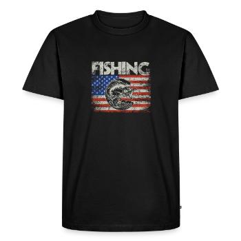 Pêche drapeau américain Vintage USA Bass Fish - T-shirt Premium bio Homme - noir - Devant - Nico (187cm)