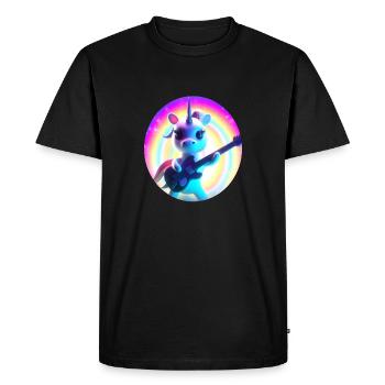 Une drôle de licorne avec guitare électrique et arc-en-ciel - T-shirt Premium bio Homme - noir - Devant - Nico (187cm)