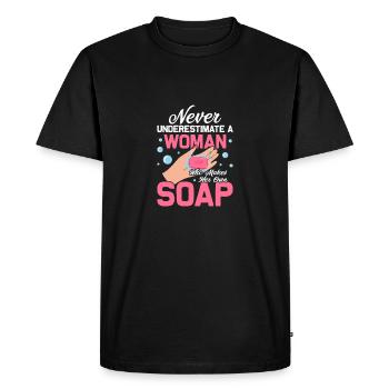 Never Underestimate A Woman Soapmaker Soapmaking - Men's Premium Organic T-Shirt - black - Front - Nico (187cm)