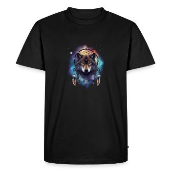 Wolf Galaxy Dream Catcher Spiritual Feathers Wolf - Men's Premium Organic T-Shirt - black - Front - Nico (187cm)