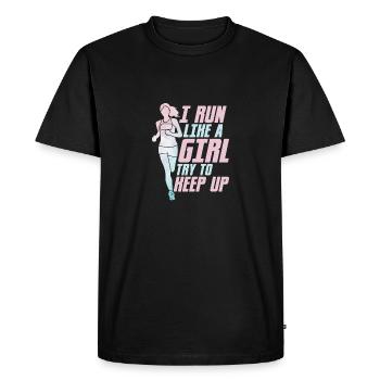 I Run Like A Girl Try To Keep Up Running Marathon - Men's Premium Organic T-Shirt - black - Front - Nico (187cm)