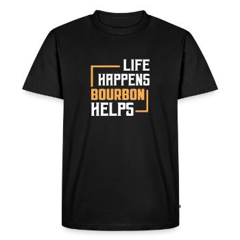 Life Happens Le bourbon aide à boire du whisky - T-shirt Premium bio Homme - noir - Devant - Nico (187cm)