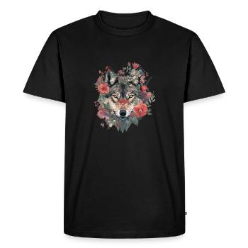 Floral Loup Fleur Sauvage Couleur Vintage - T-shirt Premium bio Homme - noir - Devant - Nico (187cm)