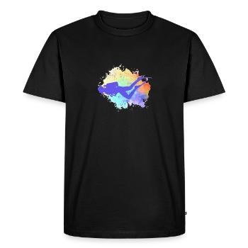 Plongée Rétro Aquarelle Apnée Aquatique Plongeur Immergé - T-shirt Premium bio Homme - noir - Devant - Nico (187cm)