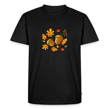 Feuilles d’automne Glands Récolte d’écureuils d’automne - T-shirt Premium bio Homme - noir - Devant - Nico (187cm)