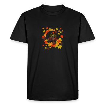 Hello Autumn Leaves Season Thanksgiving Autumn - Men's Premium Organic T-Shirt - black - Front - Nico (187cm)