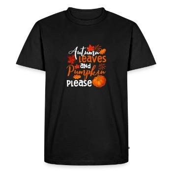 Feuilles d’automne et citrouilles s’il vous plaît feuille bonjour - T-shirt Premium bio Homme - noir - Devant - Nico (187cm)