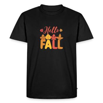 Hello Autumn Falling Autumn Leaves Cute Botanic - Men's Premium Organic T-Shirt - black - Front - Nico (187cm)