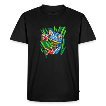 Grenouille sur l’arbre - T-shirt Premium bio Homme - noir - Devant - Nico (187cm)