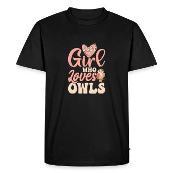 Juste une fille qui aime les hiboux Nuit d’oiseau nocturne Ow - T-shirt Premium bio Homme - noir - Devant - Nico (187cm)